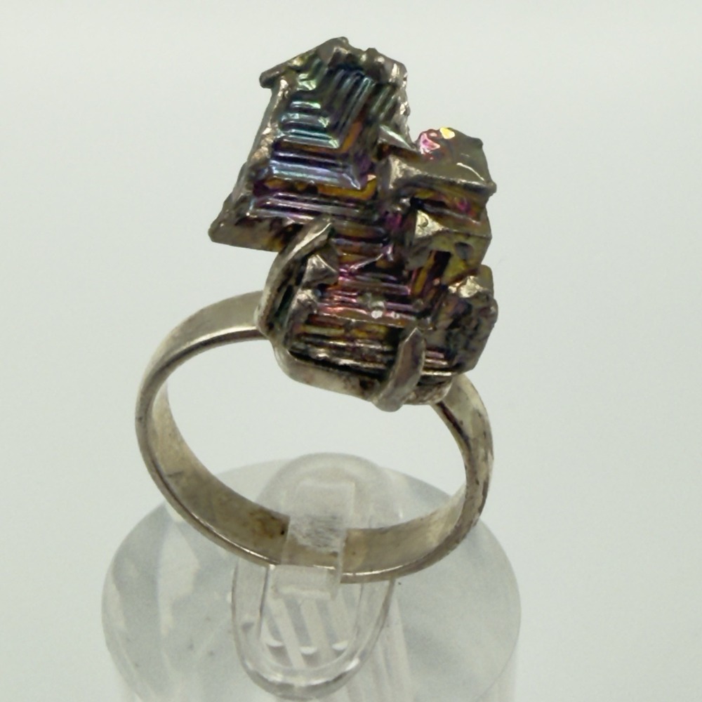 Vintage Bismuth Crystal Ring 925 Sterling Silver Rainbow Statement Sz 7